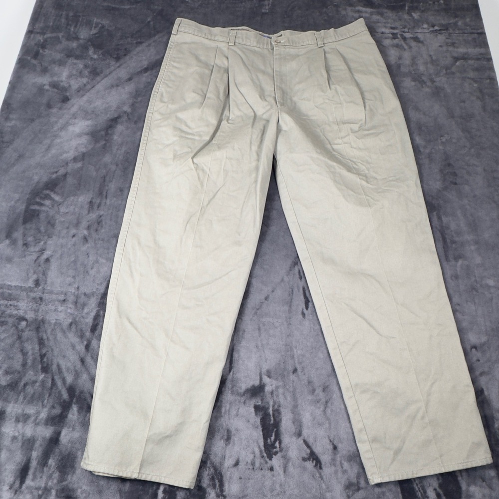 Haggar Pleated Chino Pants Mens 42x30 Khaki Tan Dress Trousers 94053229‎